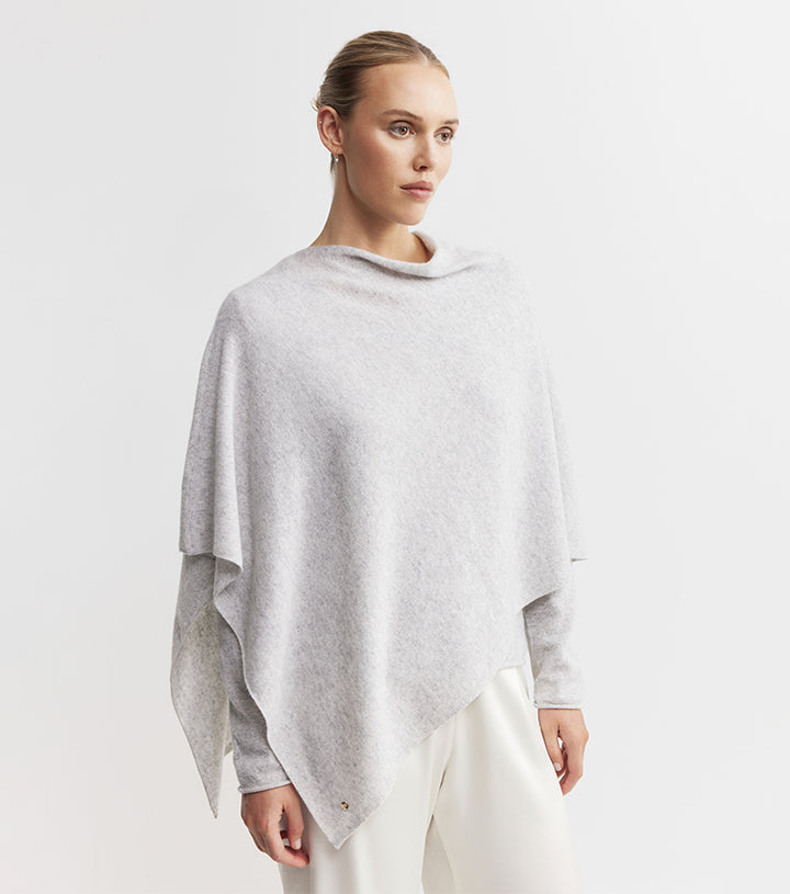 Cashmere Poncho - Grey Melange