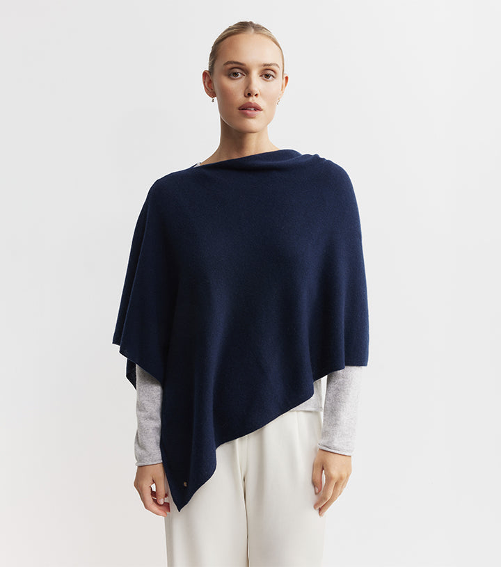 Cashmere Poncho - Navy