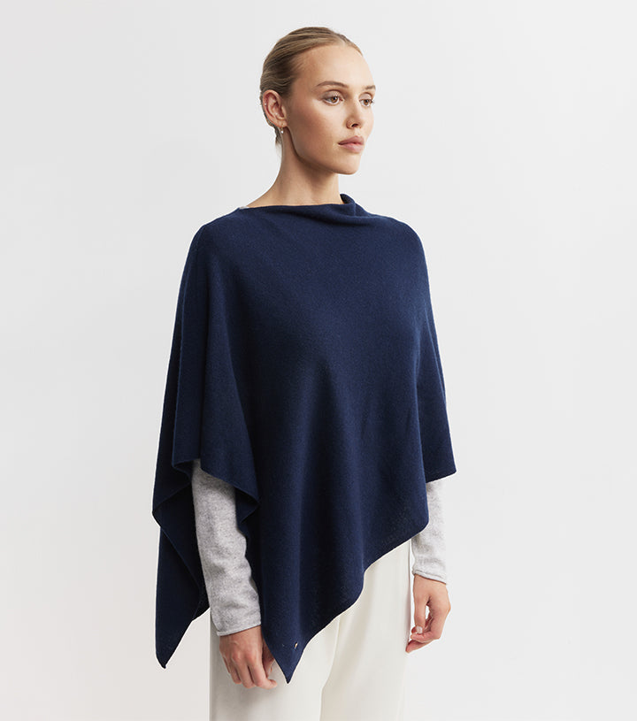 Cashmere Poncho - Navy