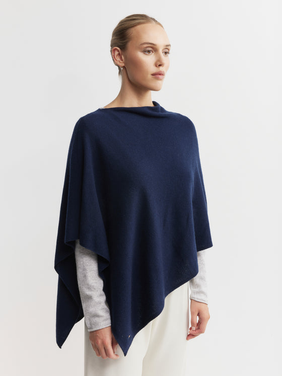 Cashmere Poncho - Navy