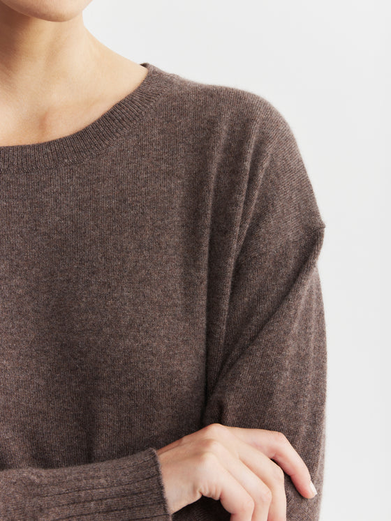 Essential Cashmere Relaxed Crew Sweater - Brown Melange