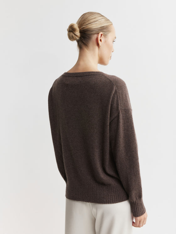 Essential Cashmere Relaxed Crew Sweater - Brown Melange