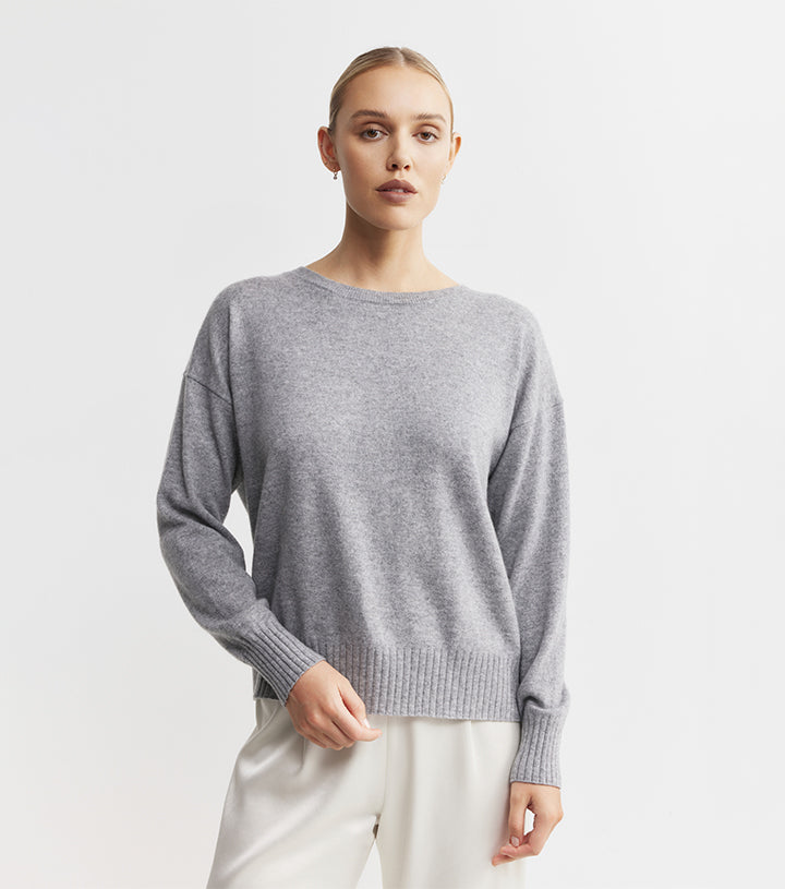 Essential Cashmere Relaxed Crewneck - Dark Grey Melange