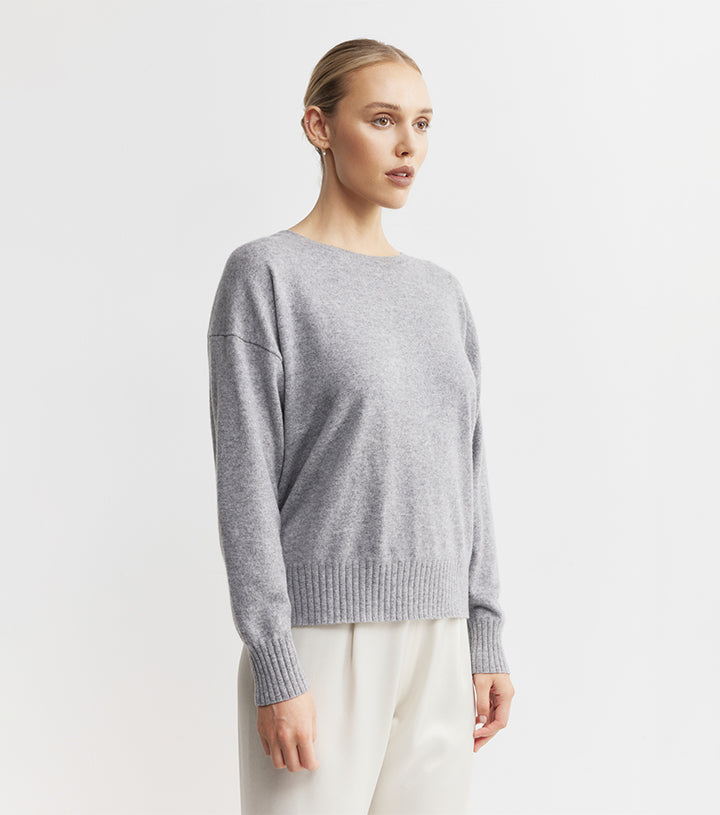 Essential Cashmere Relaxed Crewneck - Dark Grey Melange