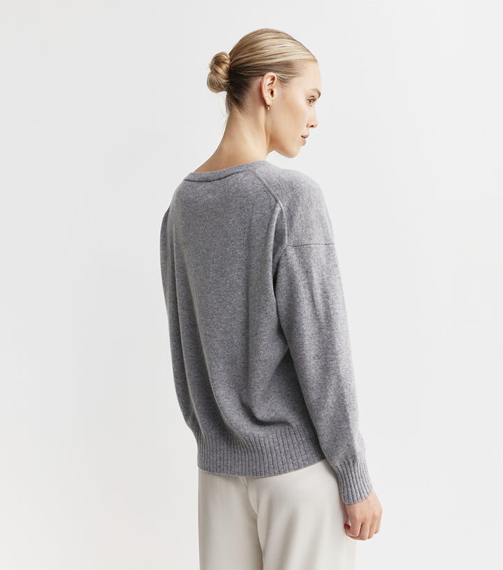 Essential Cashmere Relaxed Crewneck - Dark Grey Melange