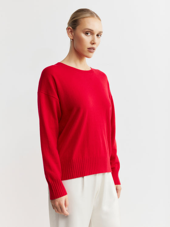 Essential Cashmere Relaxed Crewneck - Red