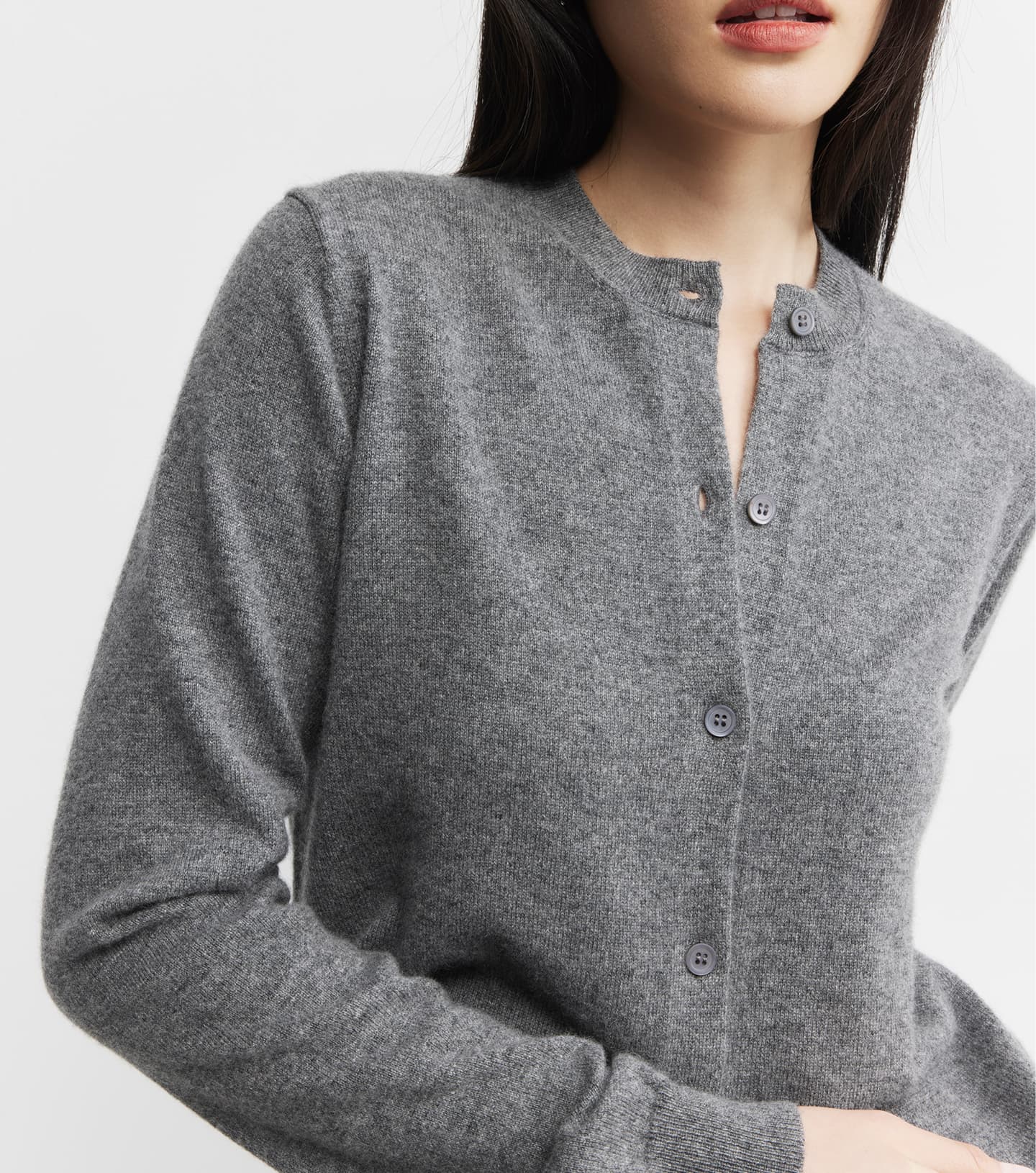 Essential Cashmere Crew Cardigan - Graphite