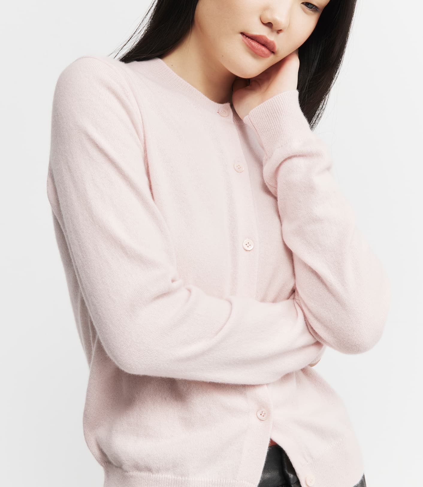 Essential Cashmere Crew Cardigan - Powder Pink
