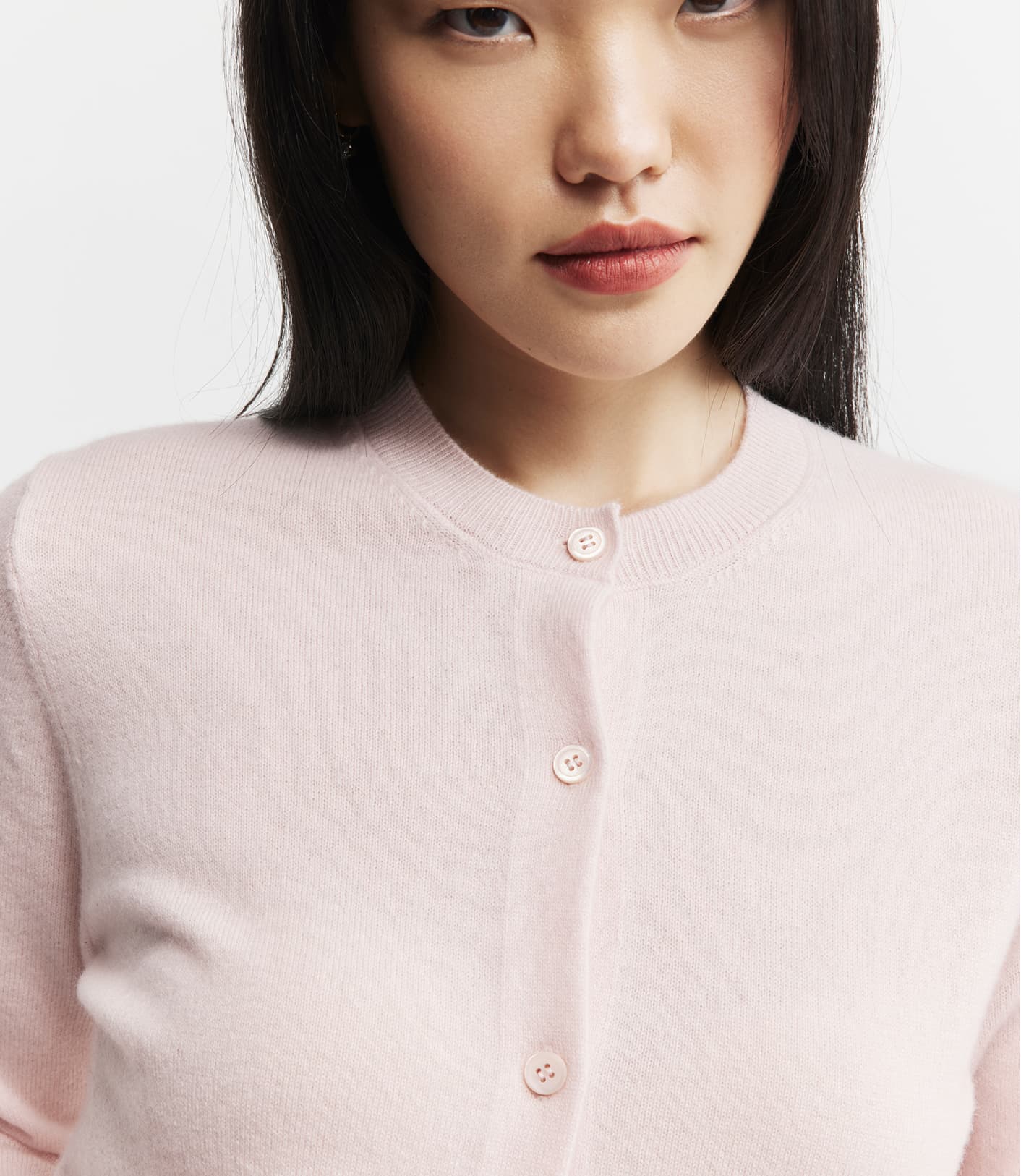 Essential Cashmere Crew Cardigan - Powder Pink