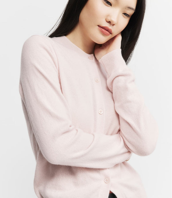 Essential Cashmere Crew Cardigan - Powder Pink