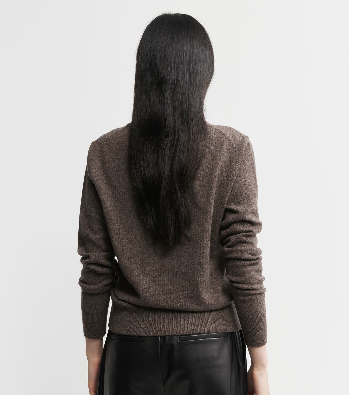Essential Cashmere Rib V Sweater - Brown Melange