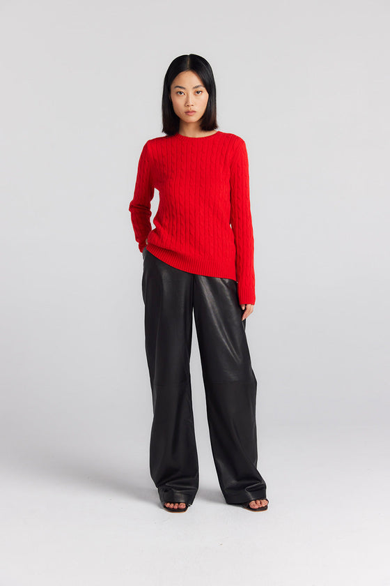 Essential Cashmere Cable Crew Sweater - Salsa