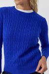 Essential Cashmere Cable Crew Sweater - Cobalt