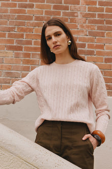  Essential Cashmere Cable Crew Sweater - Pale Pink