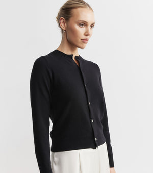 Essential Cashmere Crew Cardigan - Black