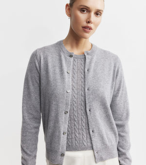 Essential Cashmere Crew Cardigan - Dark Grey Melange