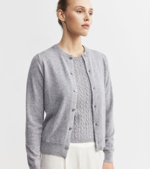 Essential Cashmere Crew Cardigan - Dark Grey Melange
