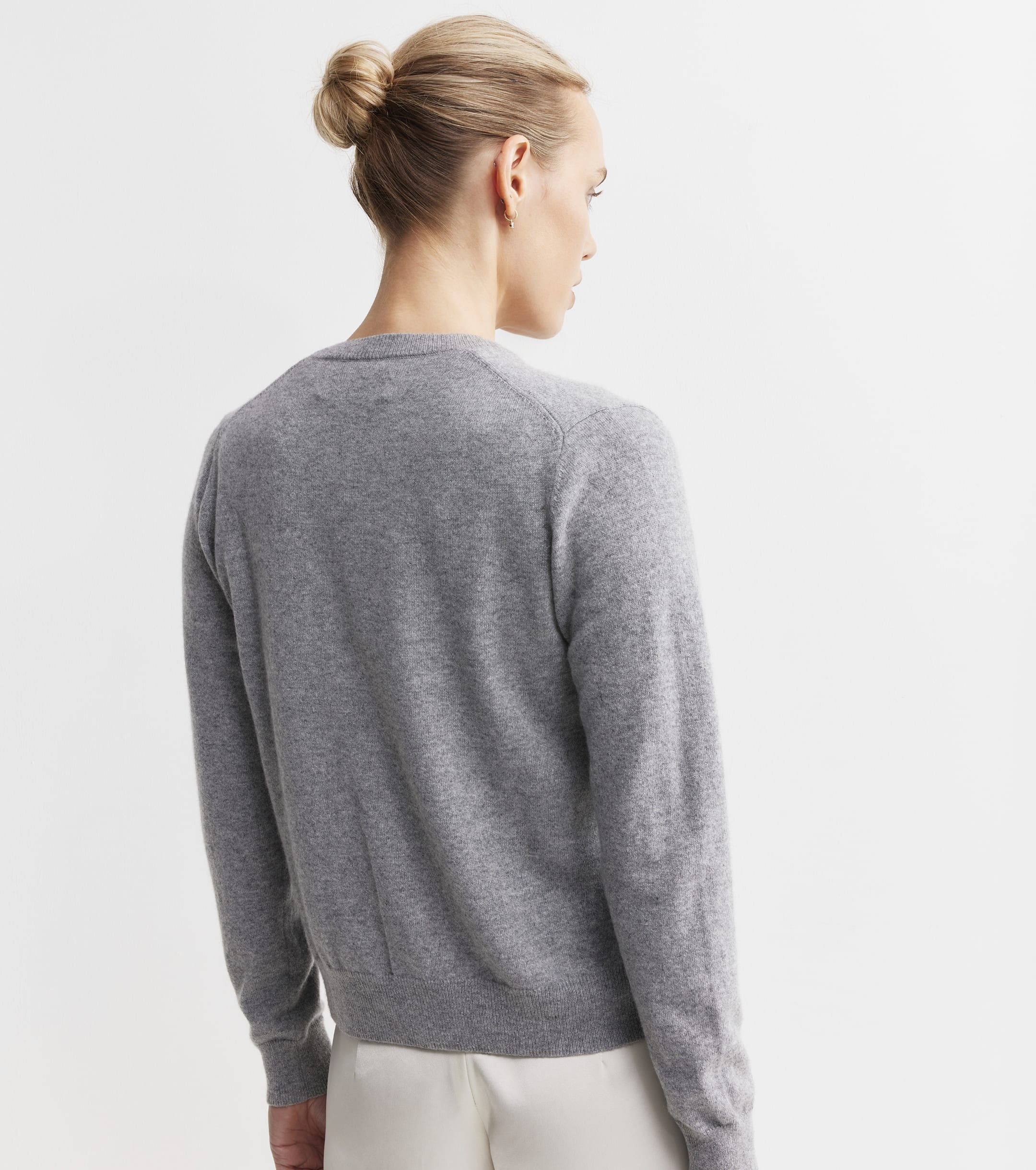 Essential Cashmere Crew Cardigan - Dark Grey Melange