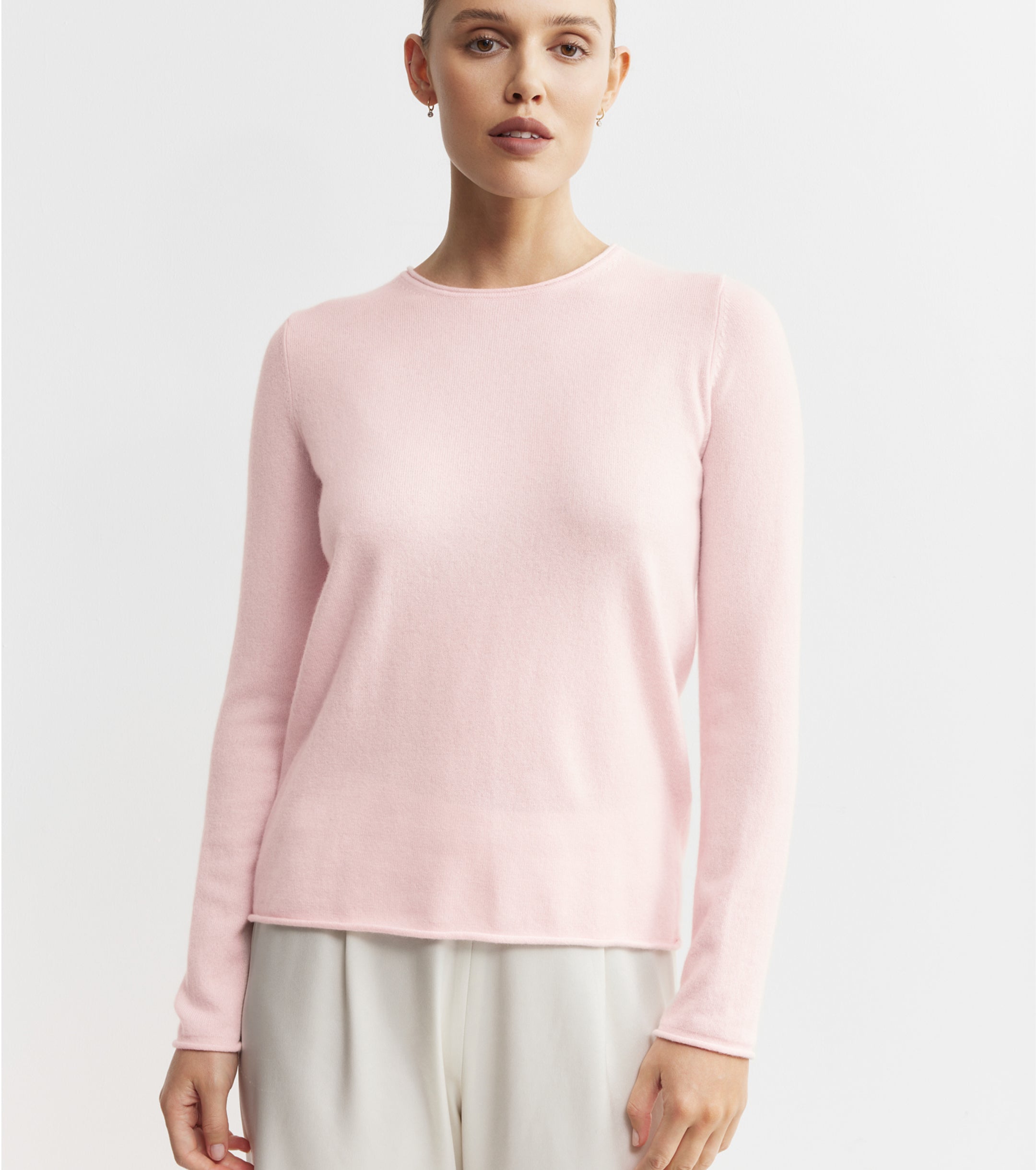 Essential Cashmere Crew Sweater - Powder Pink