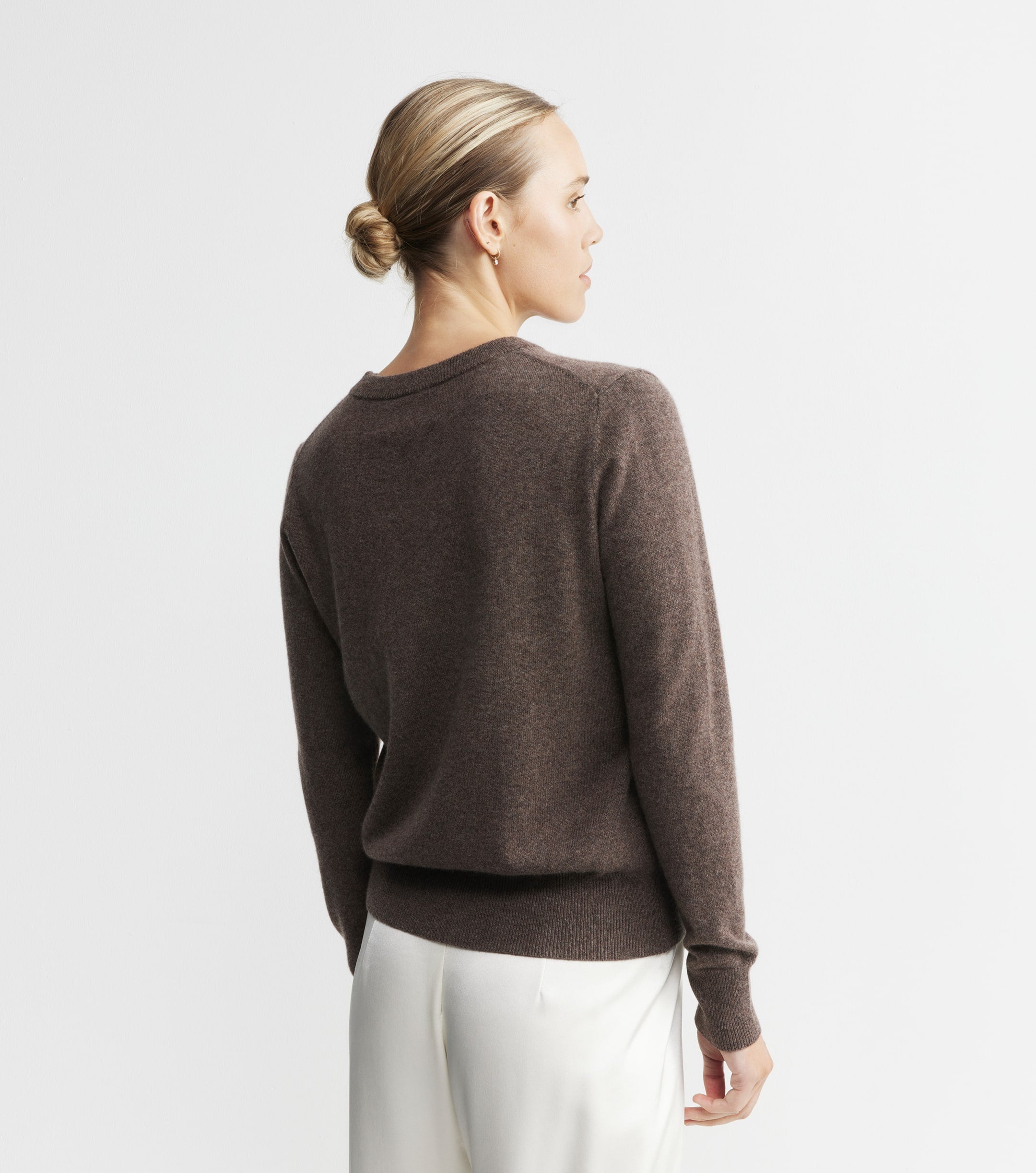 Essential Cashmere Rib Crew Sweater - Brown Melange