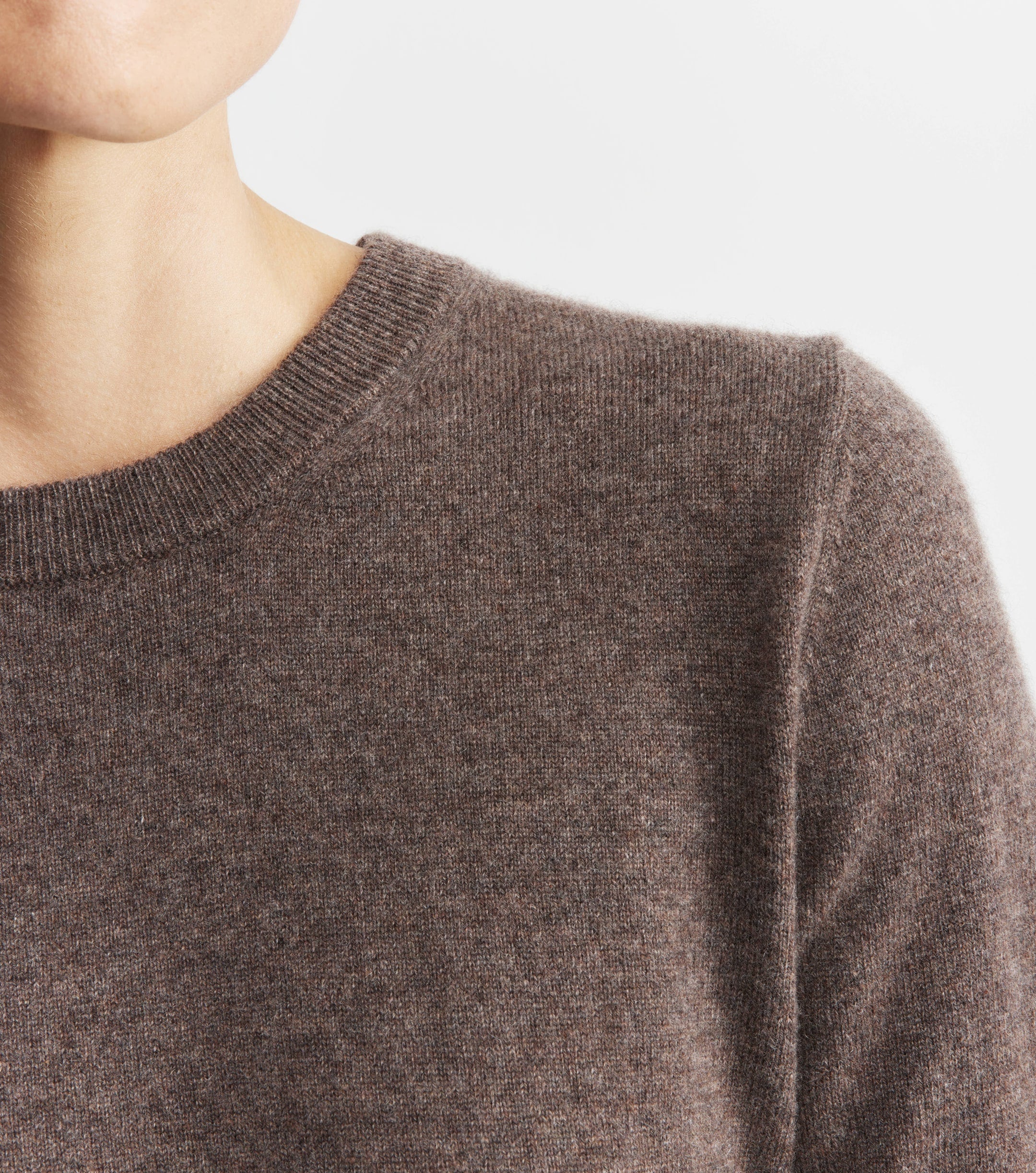 Essential Cashmere Rib Crew Sweater - Brown Melange