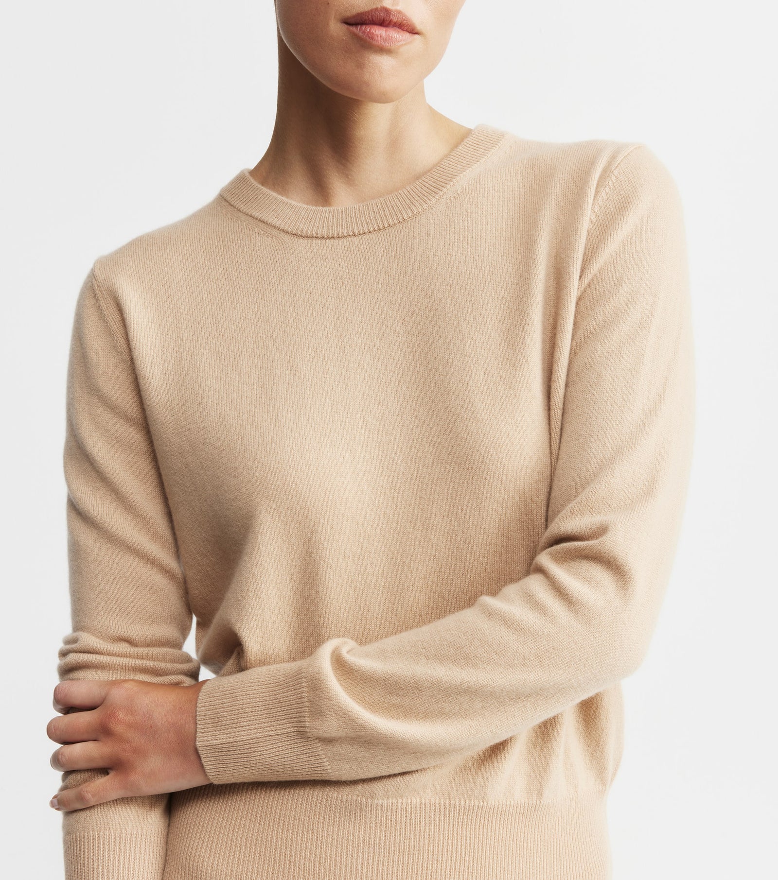 Essential Cashmere Rib Crew Sweater - Camel