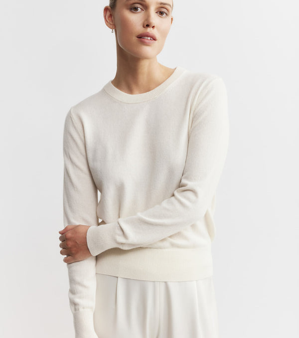 Essential Cashmere Rib Crew Sweater - Cream