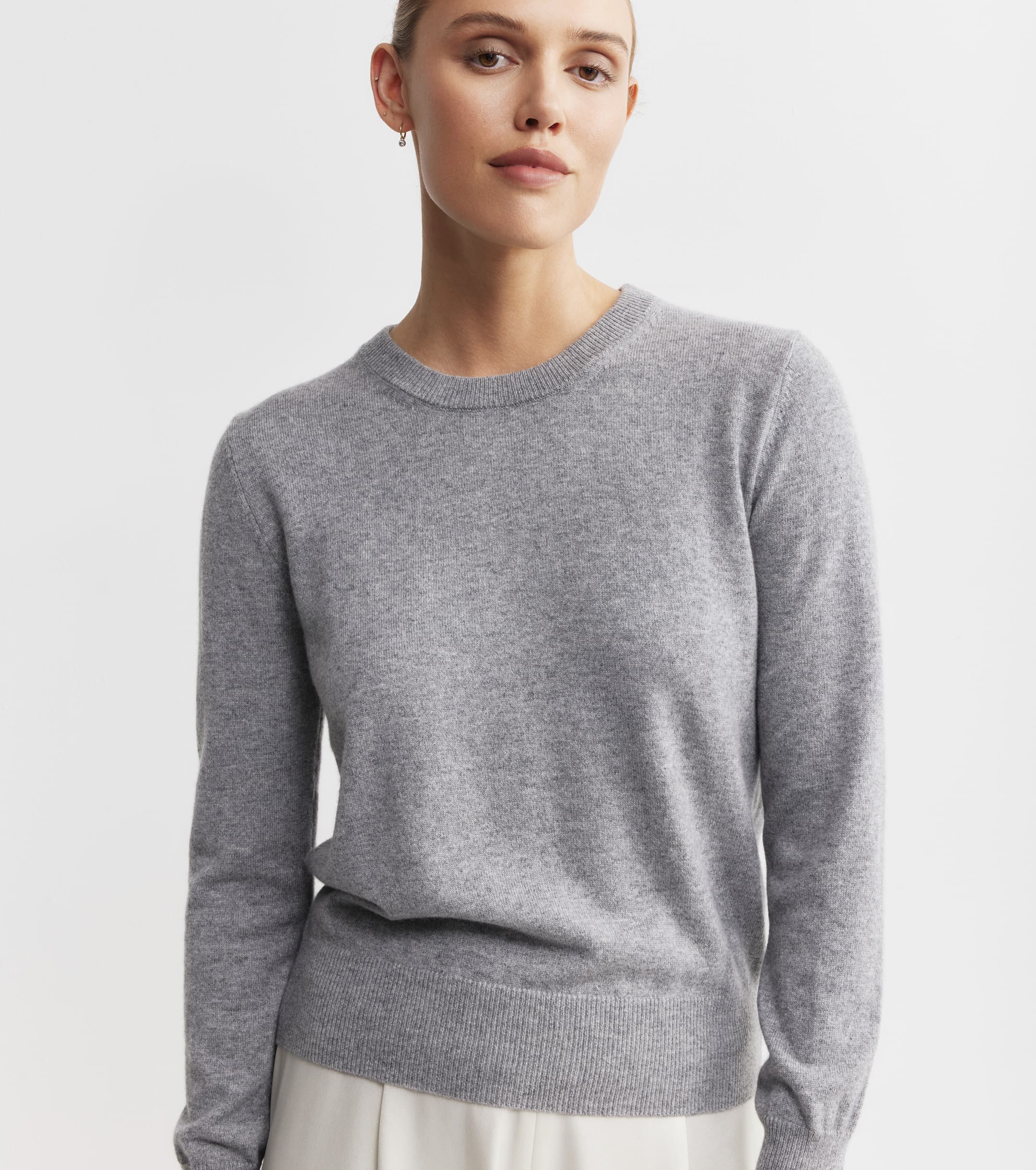 Essential Cashmere Rib Crew Sweater - Dark Grey Melange