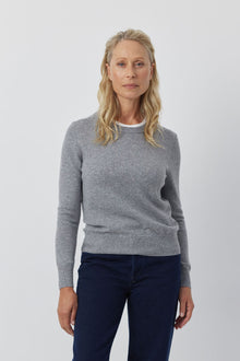  Essential Cashmere Rib Crew Sweater - Dark Grey Melange