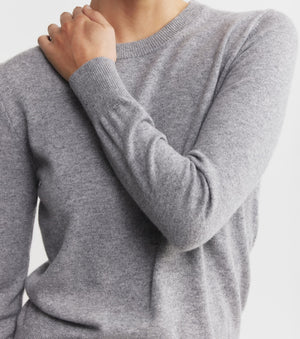 Essential Cashmere Rib Crew Sweater - Dark Grey Melange