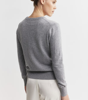 Essential Cashmere Rib Crew Sweater - Dark Grey Melange