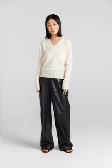  Essential Cashmere Rib V Sweater - Cream