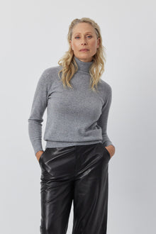  Essential Cashmere Roll Neck - Dark Grey Melange