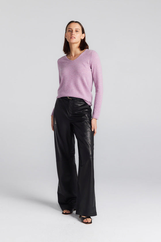 Essential Cashmere V Sweater - Lilac Melange