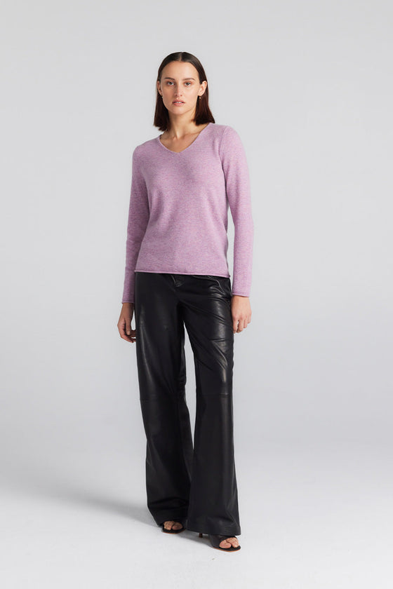 Essential Cashmere V Sweater - Lilac Melange