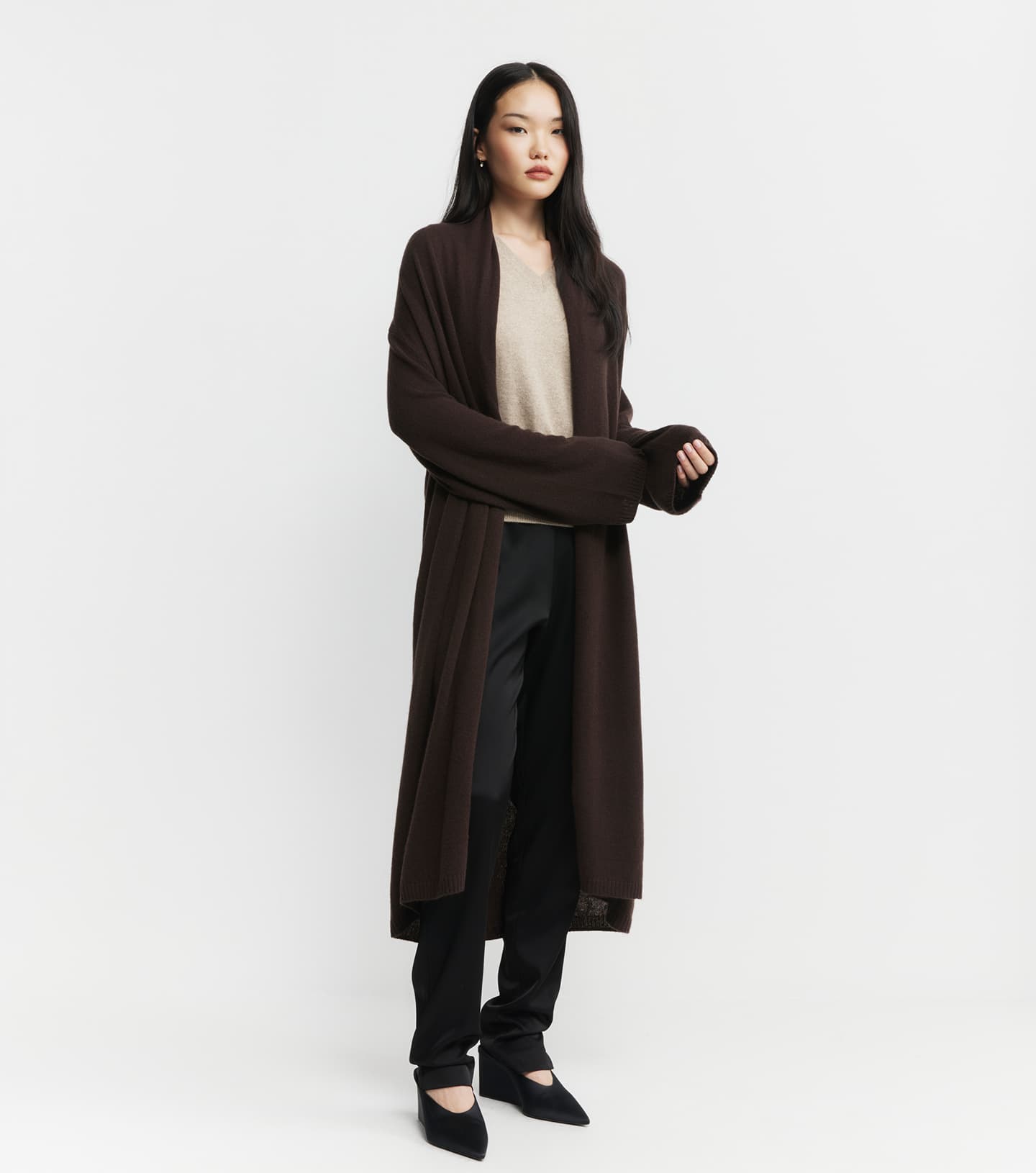 Featherweight Cashmere Longline Cardigan - Cacao