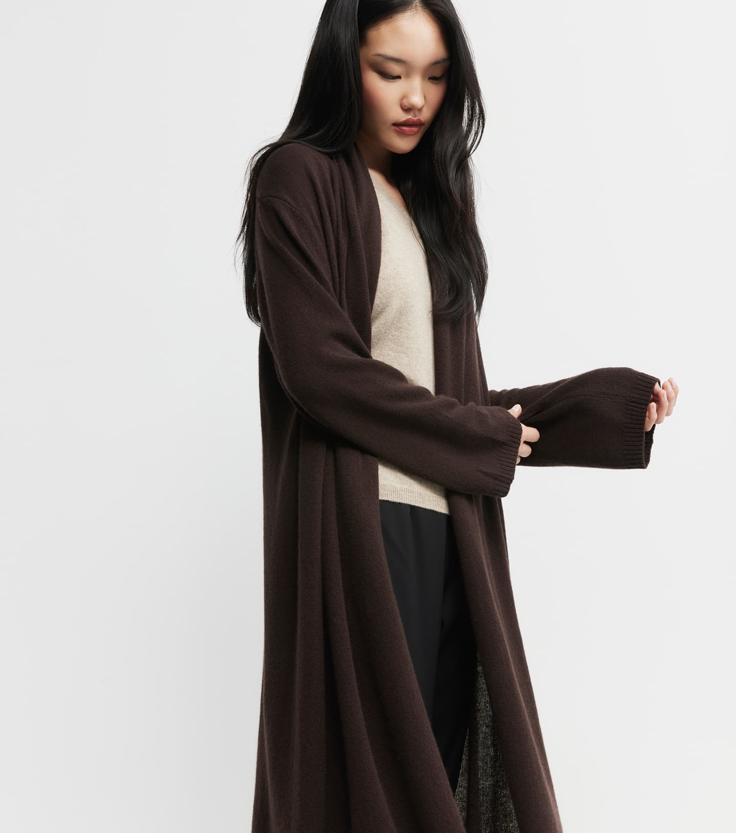 Featherweight Cashmere Longline Cardigan - Cacao