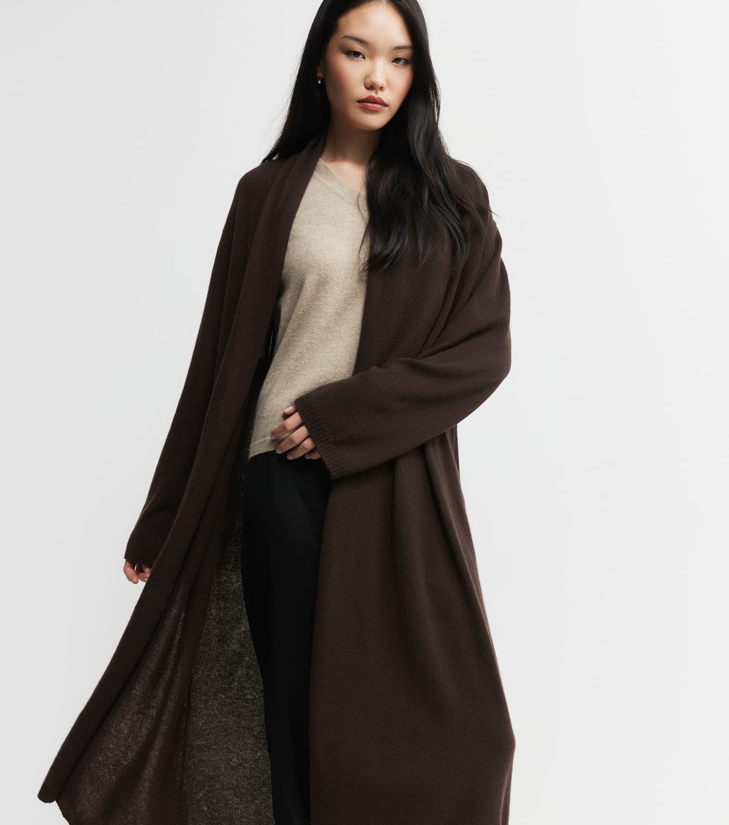 Featherweight Cashmere Longline Cardigan - Cacao