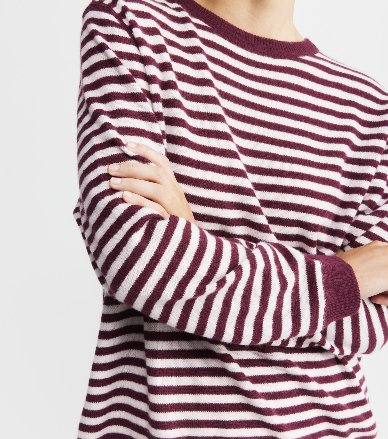 Cashmere Featherweight Oversize Stripe Crew - Burgundy/Pink
