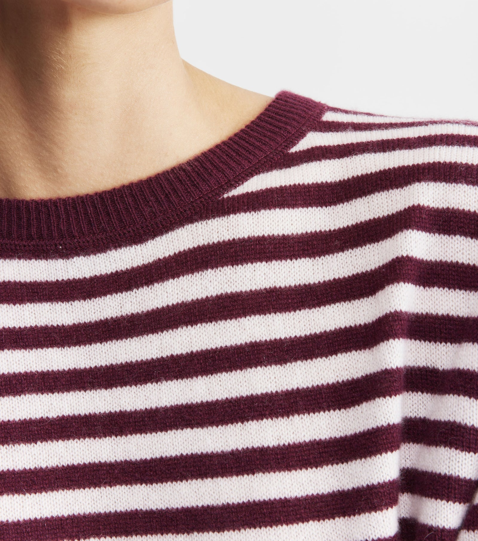Cashmere Featherweight Oversize Stripe Crew - Burgundy/Pink