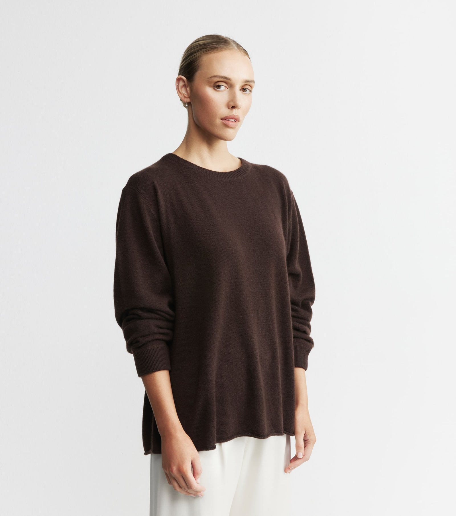 Cashmere Featherweight Oversize Crew - Cacao