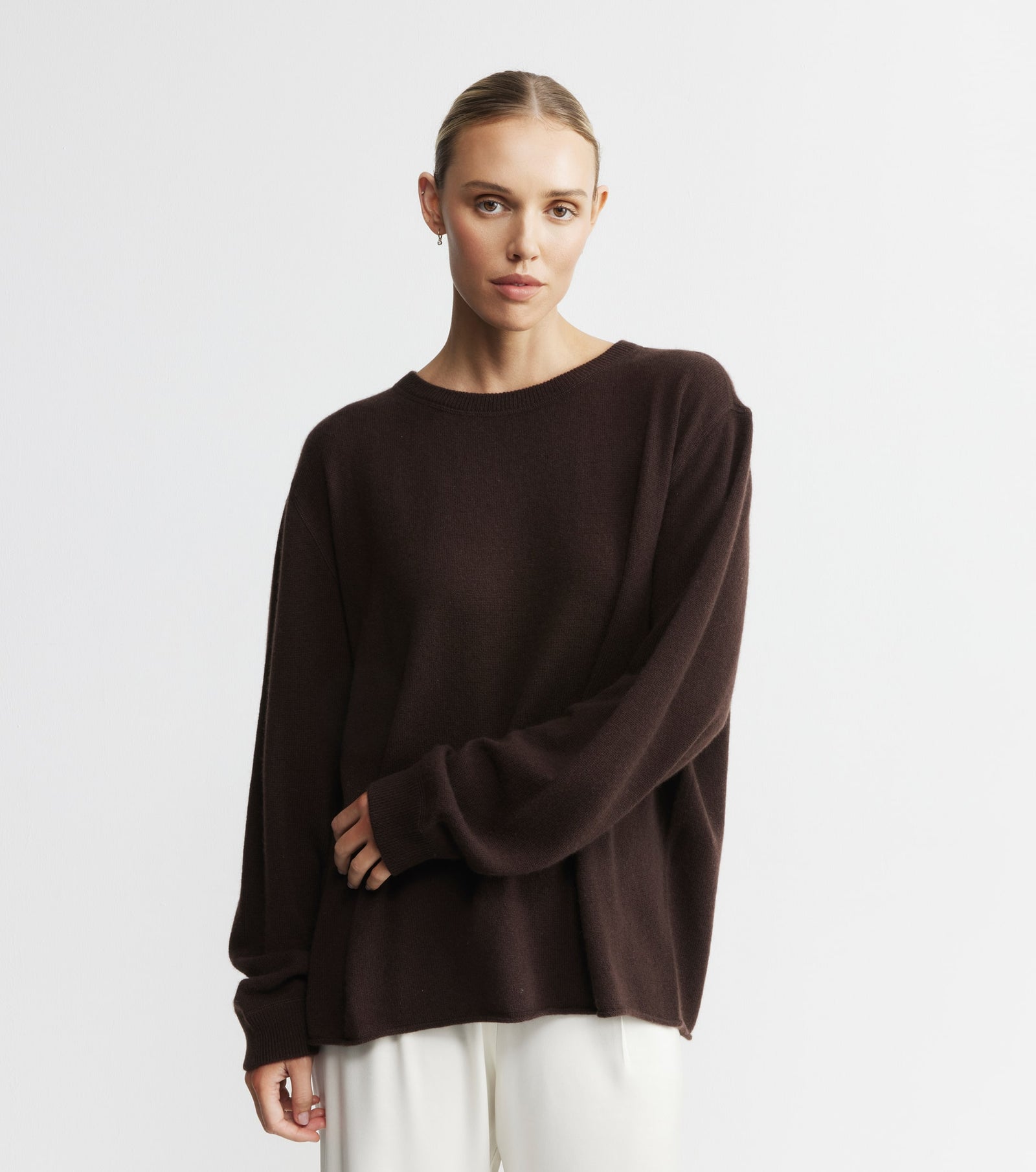 Cashmere Featherweight Oversize Crew - Cacao