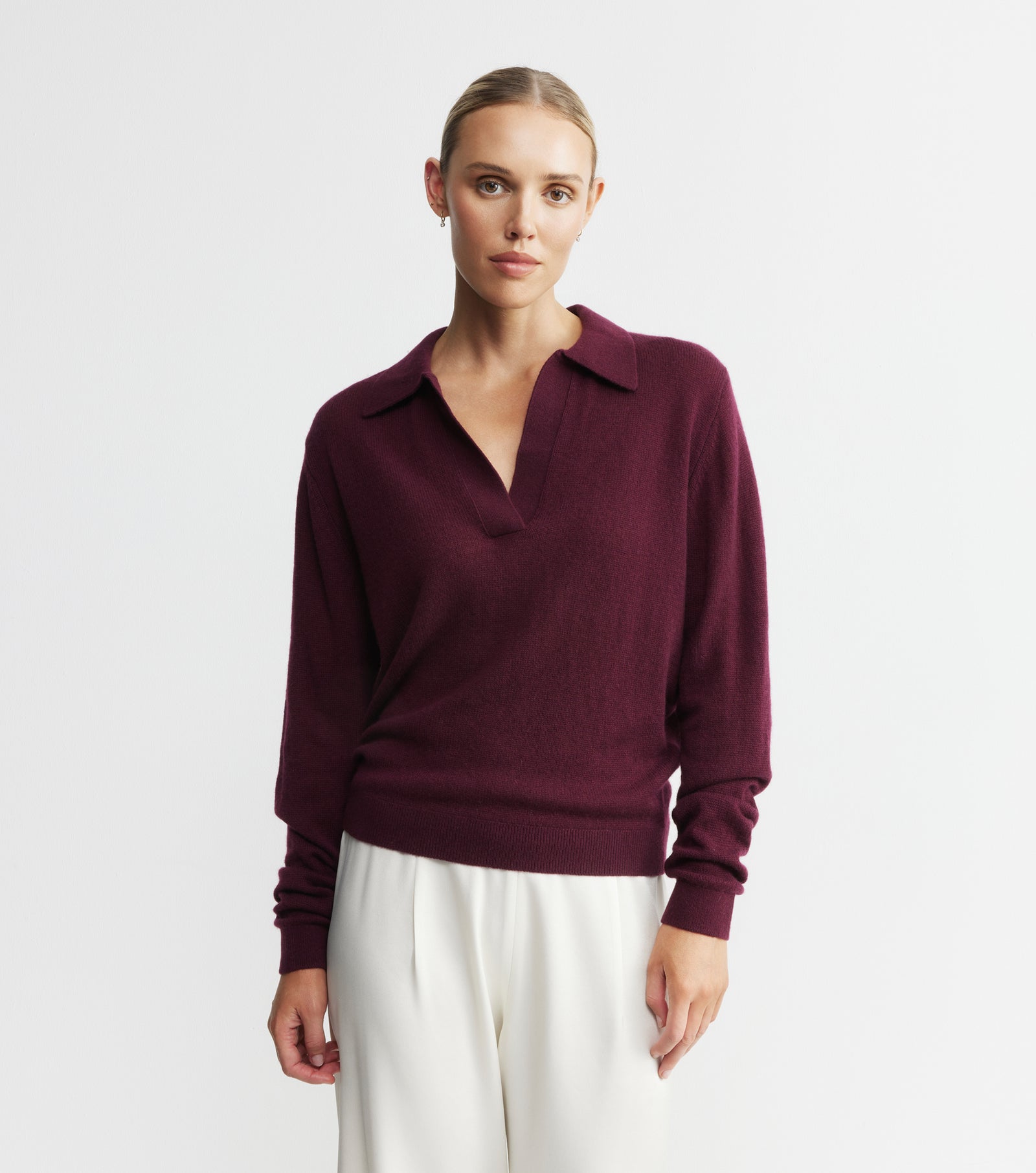 Featherweight Cashmere Polo - Burgundy