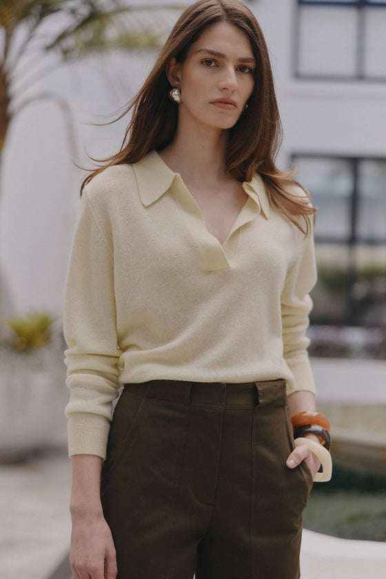 Featherweight Cashmere Polo - Lemon