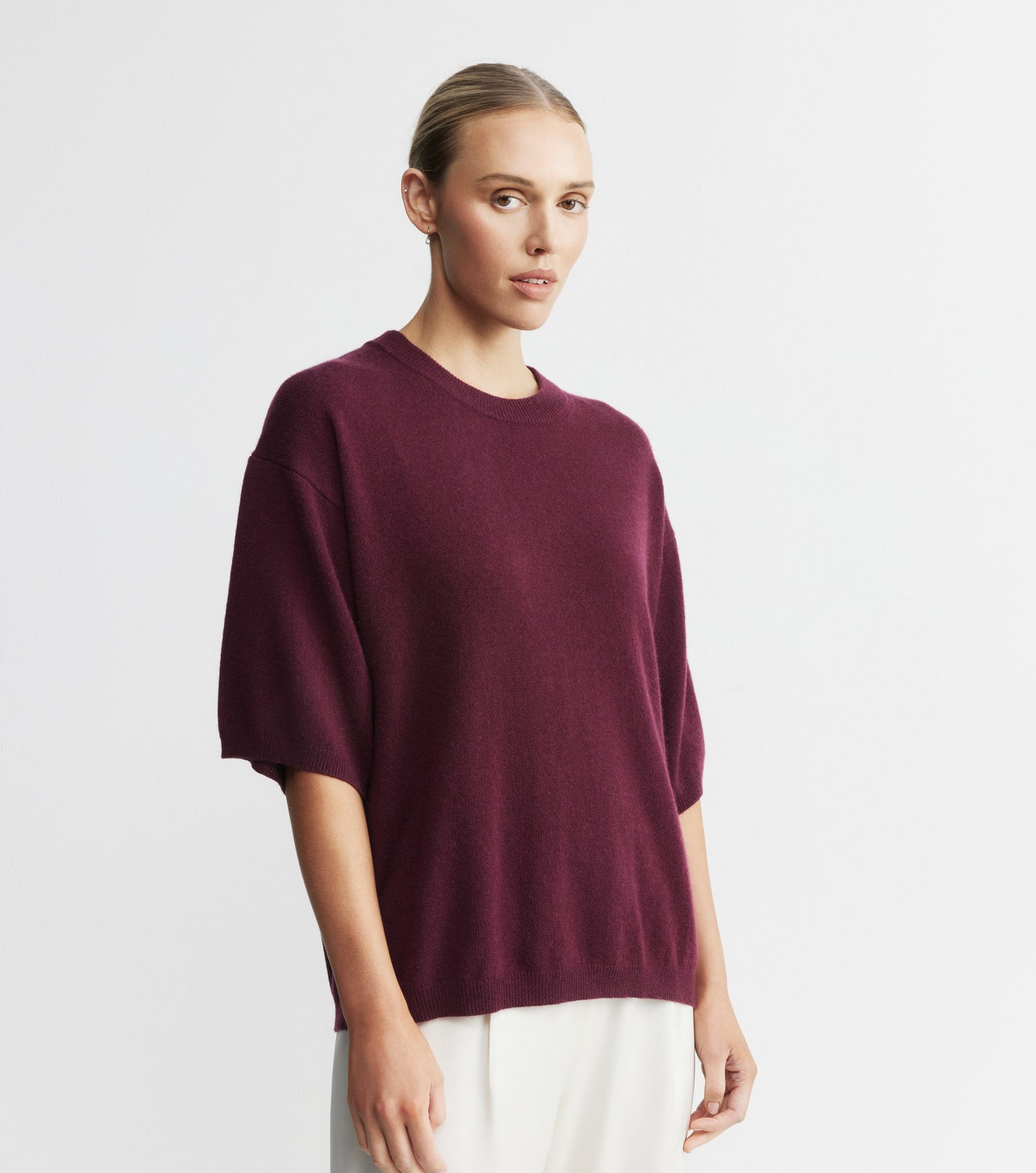 Cashmere Featherweight Oversize Tee - Burgundy