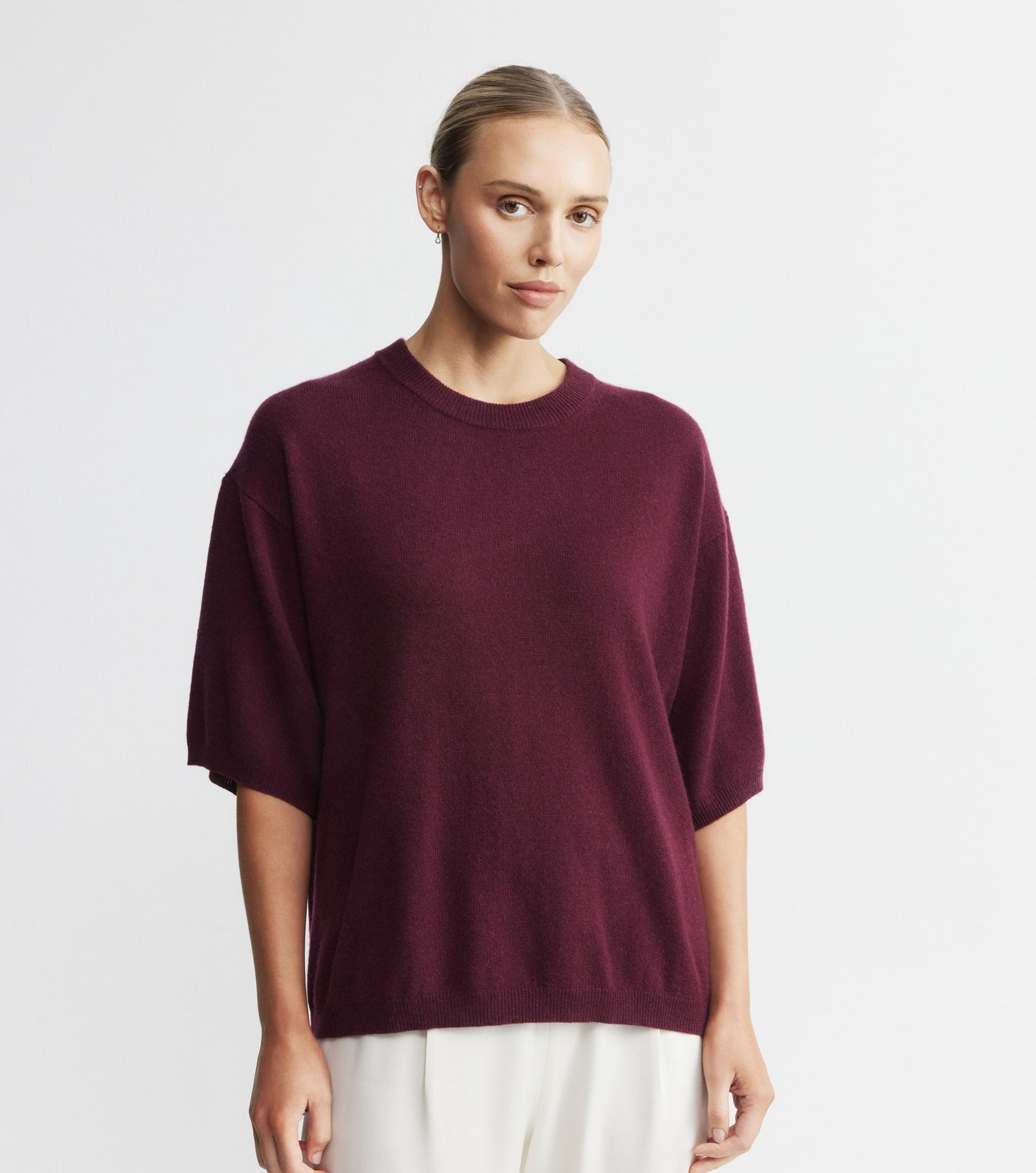 Cashmere Featherweight Oversize Tee - Burgundy