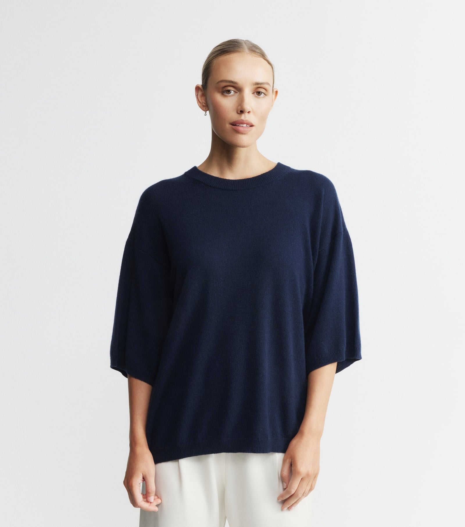 Cashmere Featherweight Oversize Tee - Navy