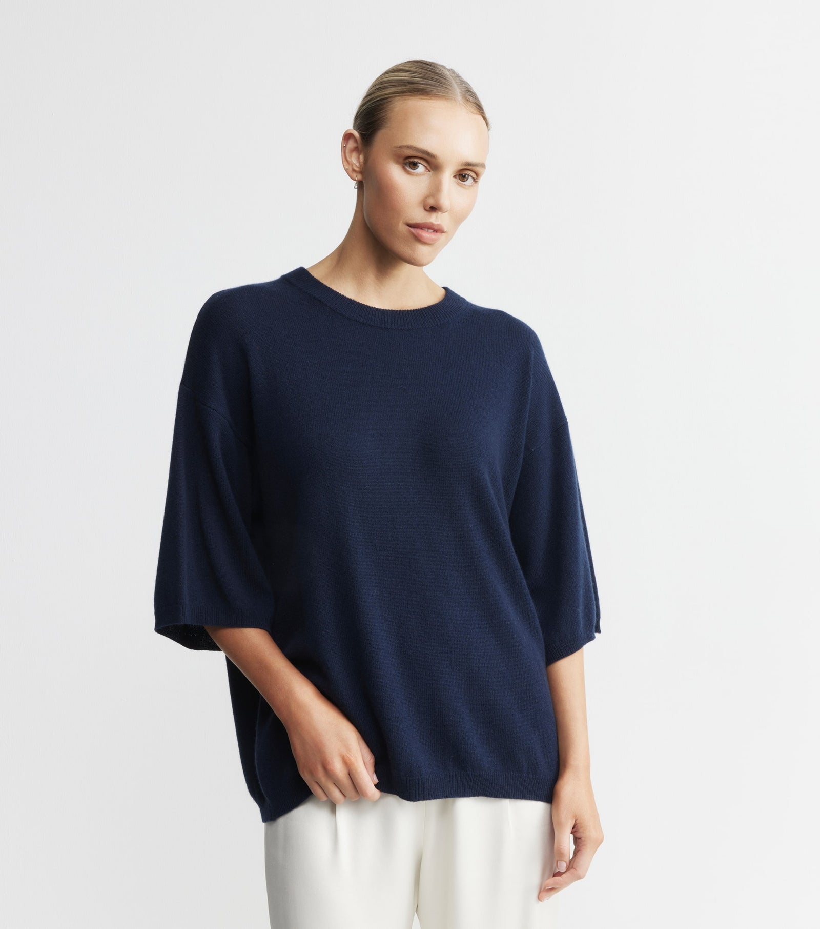 Cashmere Featherweight Oversize Tee - Navy