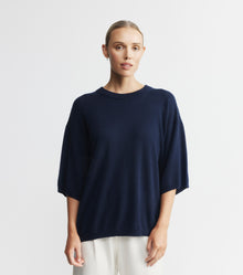  Cashmere Featherweight Oversize Tee - Navy