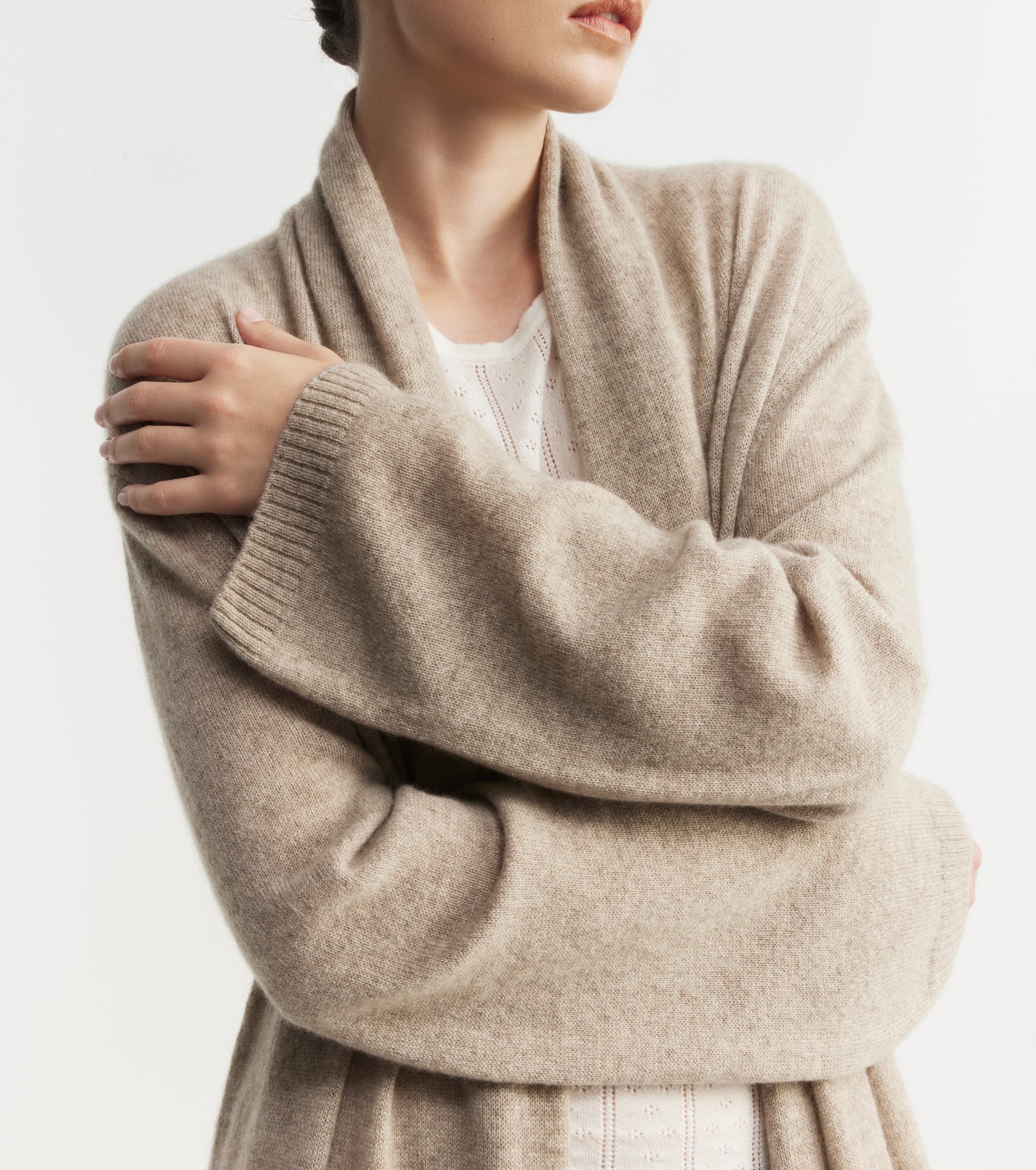 Cashmere Longline Feather Cardigan - Birch